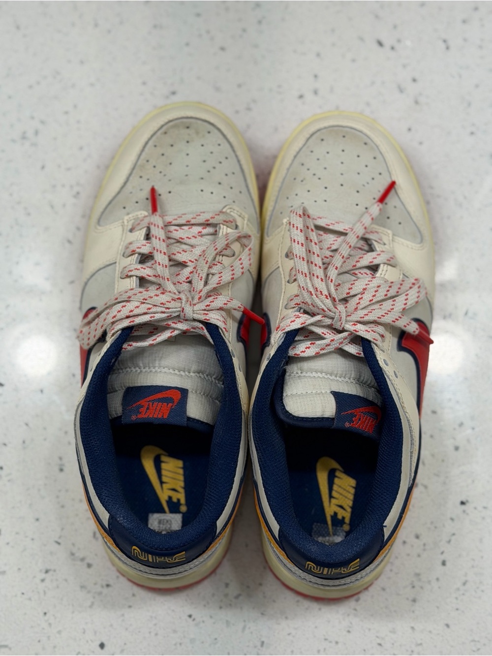 Nike Dunks men’s size 8 in cream, red, blue